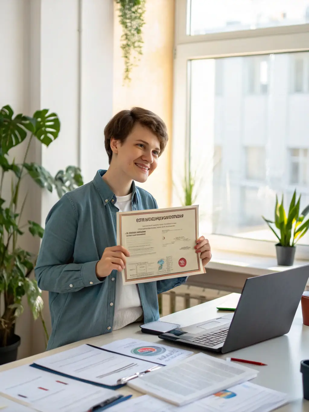 A student receiving a certificate of completion for the Cybersecurity Bootcamp, symbolizing their achievement and new skills.